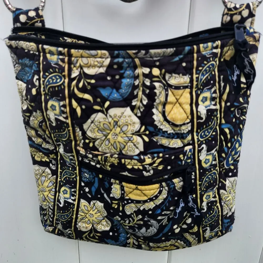 Vera Bradley Ellie Blue Elephants Quilted Cotton Canvas Hipster Crossbody Bag